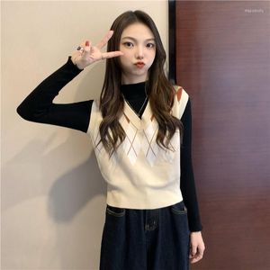 Women's Sweaters vrouw pullover dames losse lente en herfst rhombus v-neck vest gebreide top vest