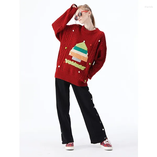 Pulls pour femmes Femme Pulls Coloré Arbre de Noël Lettres tannées végétales Twist Cartoon Hommes et femmes Automne Hiver Pull surdimensionné