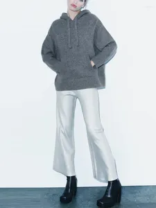 Suéteres para mujer Mujeres 2023 Cordón con capucha Jerseys Casual Oversize Jumper Frente Canguro Bolsillo Manga larga Punto Jersey Suéter