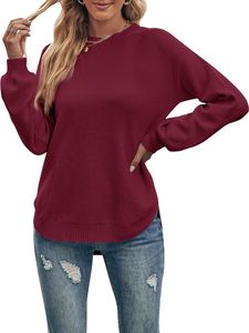 Pulls pour femmes Femmes 2023 Automne Long Ballon Manches Crew Neck Pull Tops Gaufre Tricot Doux Pull Jumper