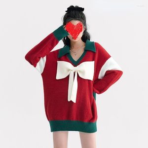 Pulls pour femmes pull de noël pour femmes 2022 hiver Style rouge doux Cool mignon nœud tricot élégant et beau chemisier