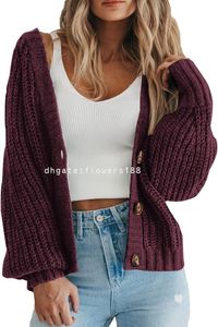 Pulls pour femmes Cardigan à col en V épais pour femme Pull en tricot boutonné Vêtements d'hiver pour chaud