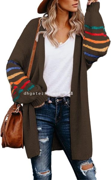 Suéteres de mujer Cárdigans largos abiertos frente bloque de color a rayas suéteres de punto sueltos Outwear abrigo