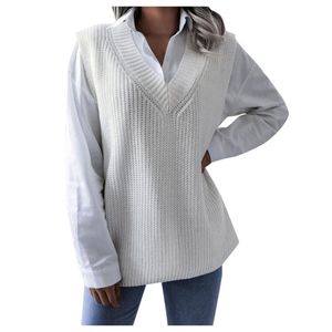 Women's Sweaters Dames Herfst en Winter Classic Effen Kleur V-hals Knit Sweater Vest Kabel Gebreide Mouwloze Gecontroleerd voor