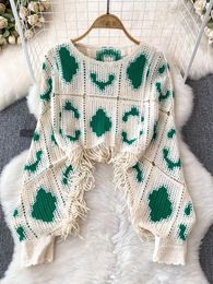 Chandails pour femmes Femmes Automne Pull Crochet Fleur Creux Out Tricot Design Sense Gland Superposition Couverture Col Rond Lâche Layover Top D5109