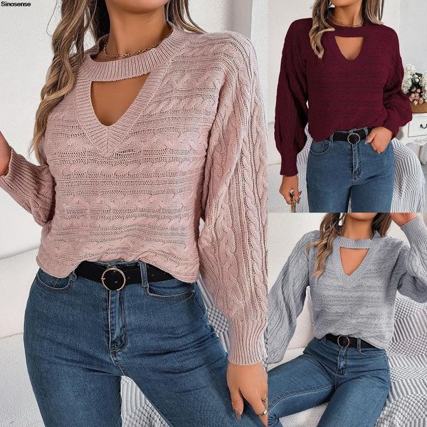 Pulls pour femmes Femmes Automne Hiver Câble Tricot Pull Sexy Découpe À Manches Longues Col Ras Du Cou Pull Lâche Pulls Tricotés Tops