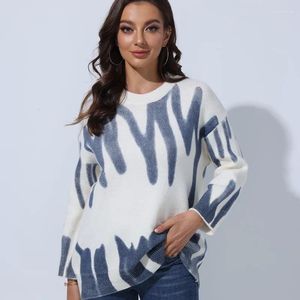 Pulls pour femmes Femmes Automne Hiver Imprimer Pull tricoté rayé Pull surdimensionné Pull à manches longues en vrac Streetwear