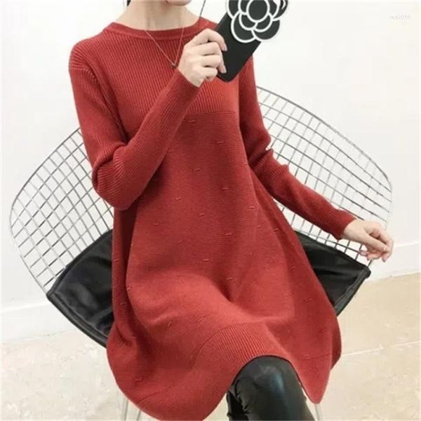 Suéteres de mujer Otoño Invierno suéter pulóver sólido cuello redondo manga larga suelto tejido femenino Jumper Top embarazada