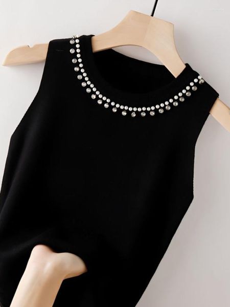 Pulls pour femmes femmes pull sans manches perlé mode coréen printemps été noir blanc tricoté pull haut mince