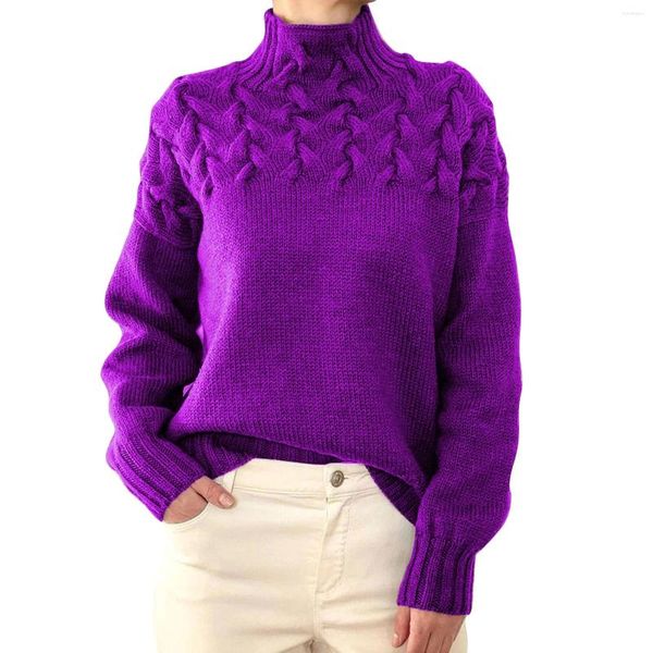 Suéteres para mujer Mujeres Cable Punto Otoño Cuello alto Casual Jumpers Jerseys Chunky Invierno Cálido Color Sólido Prendas de punto sueltas Tops