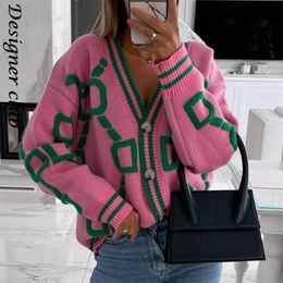 Dames truien vrouwen Cardigan groen gestreepte roze gebreide button lady Cardigans v-neck losse casual winter mode gebreide jas 220922