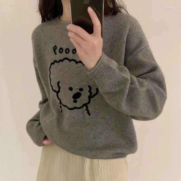 Sweaters de mujeres Cartoon Bear suéter coreano Lindo jalón de cañón de cañón jacquard