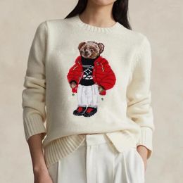 Suéteres para mujer, ropa cálida de invierno con dibujos animados de oso rojo, Jersey de punto de manga larga a la moda, suéter de Navidad