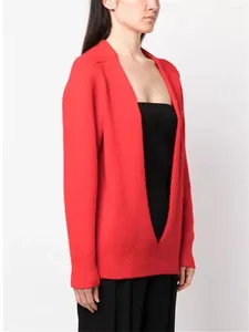 Pulls pour femmes Femmes Cachemire Pull à col en V profond Début de l'automne 2023 Dames à manches longues Lâche Rouge Pull Tops