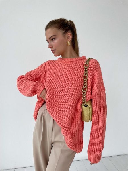 Pulls pour femmes Femmes Casual Rose Pull tricoté sans manches à manches longues O Cou Lâche Chaud High Street Pull 2023 Mode d'hiver Jumpers