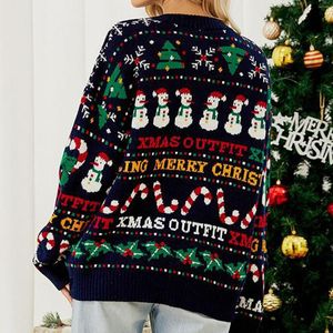 Dames truien vrouwen haken pullovers los fit kerstboom sneeuwman patroon marineblauwe jumpers lange mouw casual crew nek vakantie