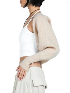 Damestruien Dames Crop Schouderophalen Casual Effen Kleur Gebreid vest met lange mouwen Open voorkant jas voor kleding Streetwear