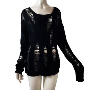 Suéteres de mujer Mujeres Dark Goth Split Hole Suéteres de punto Black Gothic Lady Hollow Out Cool Jersey Suéter Otoño Sexy Ver a través de Pull Jumpers 220920