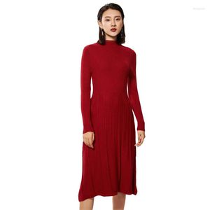 Suéteres de mujer Vestido de mujer 2022 Otoño Invierno Cashmere Mezclando Cuello redondo Casual Largo Suave Femme Fit y Flare Midi Vestidos Vestidos