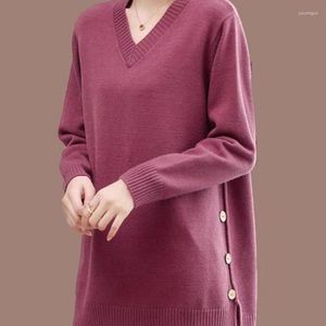Dames truien vrouwen herfst/winter 2023 gebreide onderhirt trui plus-size v-neck midi losse kleur verdikt all-match hin dun