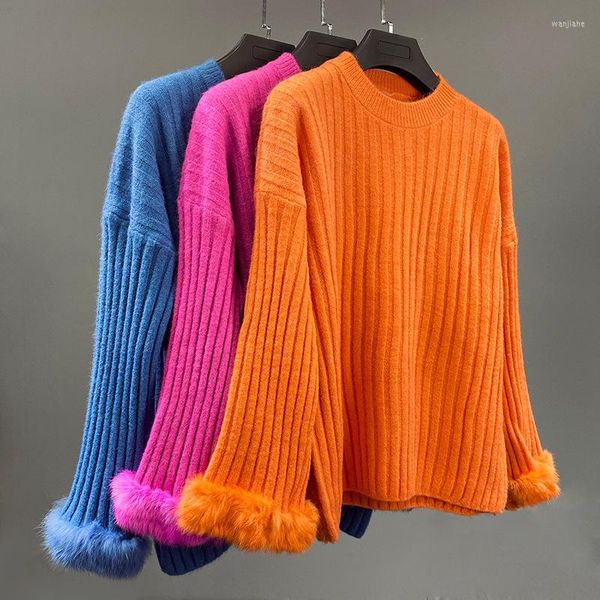 Pulls pour femmes Femmes Mode Beaux pulls en tricot avec de la vraie fourrure Année Printemps 2023 Manteau de pull