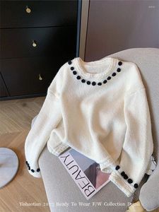 Damestruien Damesmode Losse witte gebreide trui Eenvoudige trui met lange mouwen Herfst Winter Gehaakte truien Mori Girl Gezellig ontwerp