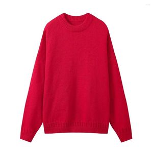 Suéteres para mujer Moda mujer Suéter de punto rojo Vintage O-Collar Manga larga Adelgazante Todo fósforo Casual Jerseys femeninos Tops elegantes