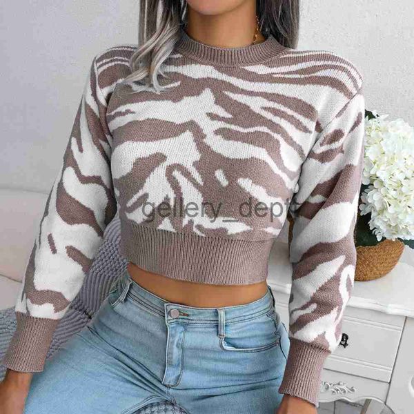 Suéteres de mujer Moda mujer Patrón de tigre Manga larga Crop Top 2023 Otoño Invierno Jerseys y suéteres J230921