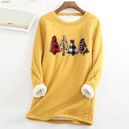 Damessweaters Fleece sweatshirt voor dames Kerstprint Grijs Herfst en winter Fluweel Warm O-hals top Fe Casual warme dames wintertruienL231107