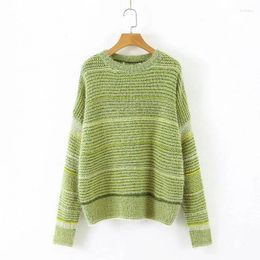 Pulls pour femmes Femmes Vert Dépouillé Pull Surdimensionné Hiver Stripe À Manches Longues O Cou Casual Tops Jumpers 2023 Vintage