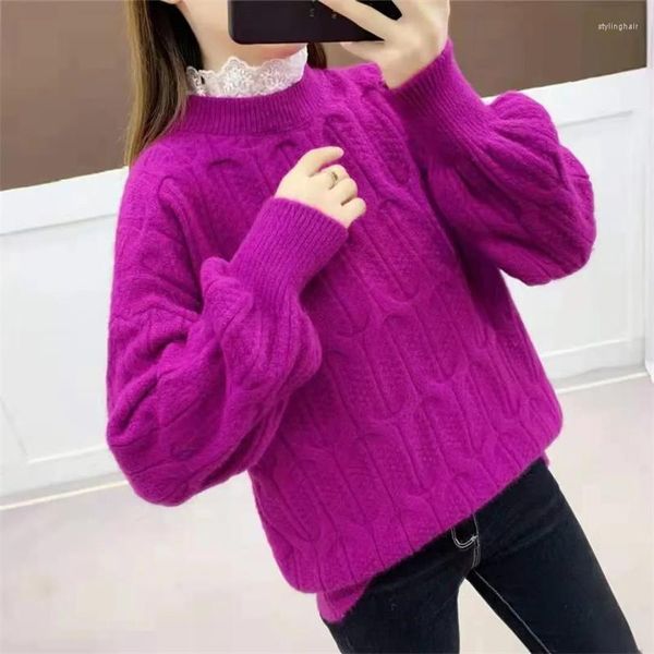 Suéteres de mujer, jerseys cortos de manga acampanada suave con cuello alto medio para mujer, suéter de punto de dos piezas para otoño e invierno, jerséis, Tops