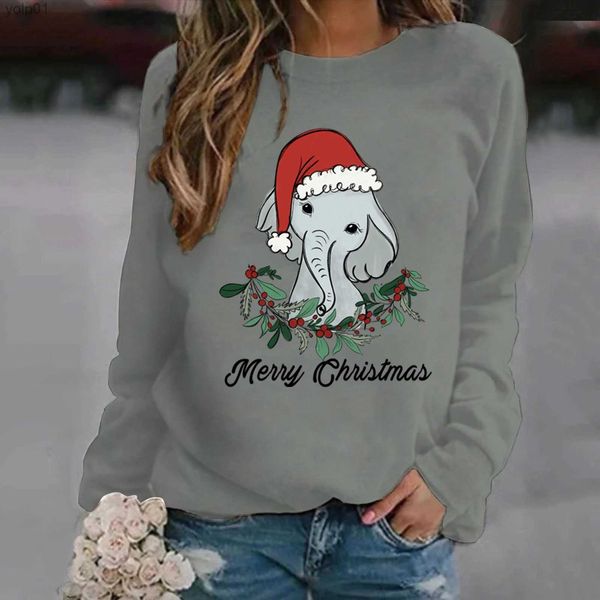 Pulls pour femmes Sweats à capuche pour femmes Joyeux Noël Lettres Éléphant Porter un chapeau Graphique Femmes Pull en vrac Graphique Surdimensionné Fille Y2k Casual HoodiesL231018