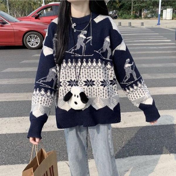 Pulls pour femmes femmes tricots mode coréenne esthétique imprimé dame vêtements Harajuku bleu Ly Ulzzang rétro Design pulls