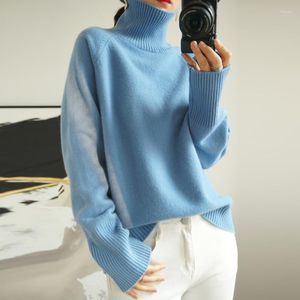 Pulls pour femmes femmes tricots pure laine tricoté 2022 hiver épais col roulé à manches longues pulls dames pulls amples