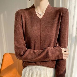 Suéteres de mujer Mujeres Mulberry SilkWool Jersey de punto 2024 Primavera Manga larga con cuello en V Señora