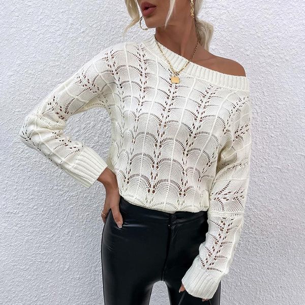 Séteres femeninos Mujeres fuera del hombro Séter Hollow Out White Ock Jumper Jumper Manga larga Juques de vintage elegante