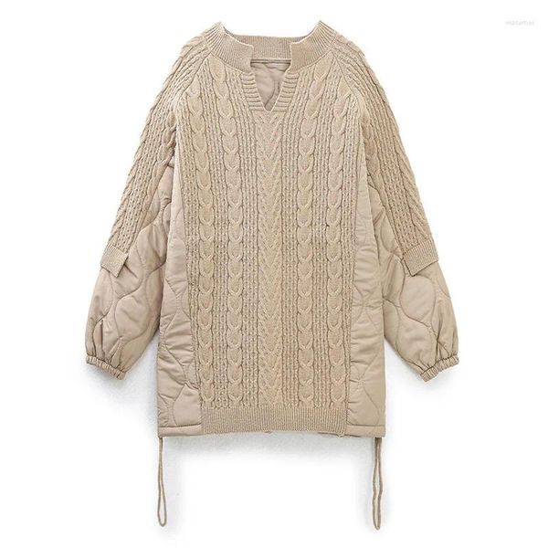 Suéteres de mujer Mujeres suéter de gran tamaño Coreano con cuello en V Algodón Empalmado Casual Blusa suelta Patchwork Punto Femenino 2024 Primavera Invierno