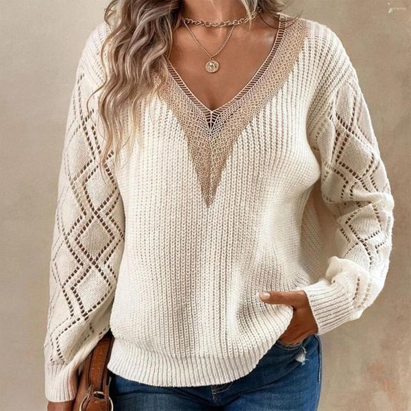 Pulls pour femmes Femmes Patchwork Jumper Pull Pull Dentelle Drop Pull Casual Élégant Comfy Chic Automne Tops à la mode