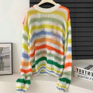 Pulls pour femmes Femmes Rainbow Stripe Knit Pull Lâche Femme Vintage Pull Printemps Automne Vêtements Vêtements d'hiver 2023