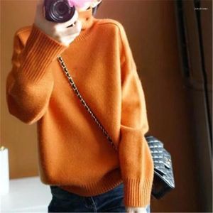 Pulls pour femmes femmes automne hiver Orange col roulé pull en cachemire femmes épaissi pull décontracté basique pull tricoté en vrac