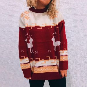 Pulls pour femmes Blocs pour femmes Elk Print Pull de Noël Pulls drôles Femmes Automne Hiver Hauts à manches longues Crewneck Pull Party