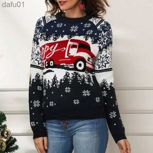 Dames Truien Dames Cartoon Sneeuwvlok Bus Kerst Gebreide Trui Herfst Winter Mode Dames Lange Mouw Pullvoer Tops Y2K Kerst JumpersL231024