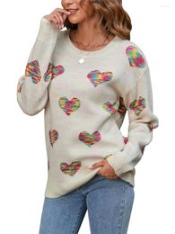 Pulls pour femmes Femmes S Casual Crewneck Fuzzy Knit Pull Mignon Coeurs Pull pour adolescents Lâche Y2K Jumper Tops