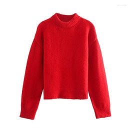Dames truien dames fannic 2022 wintermode ongedefinieerde massieve kleur losgeknuste lange mouw ronde nek trui trek