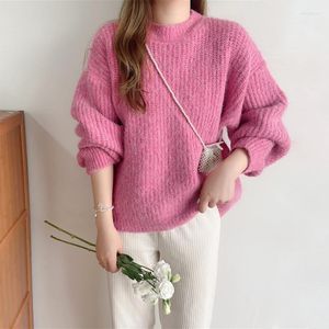 Suéteres para mujer Jerseys para mujer Jerseys de punto sólido rosa azul vintage puentes gruesos mujer casual moda ropa suelta 2022