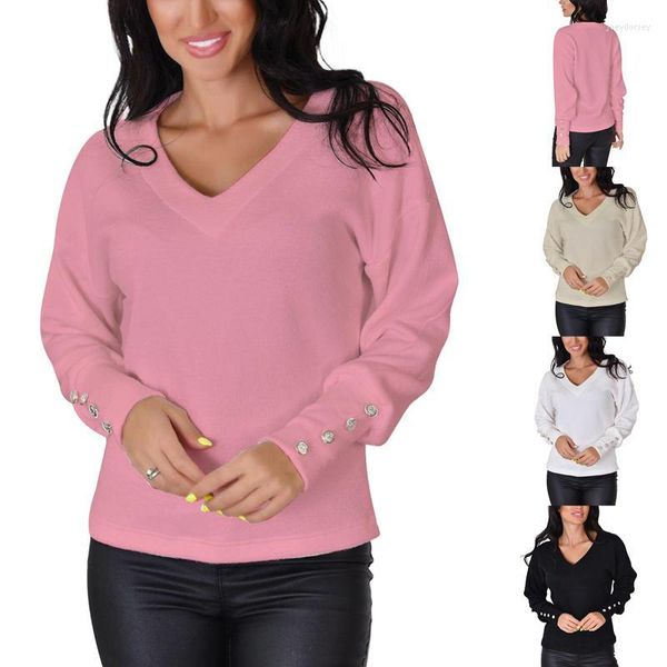 Pulls pour femmes Kayotuas femmes pull printemps automne boutonné col en v coupe ample noir rose blanc pull dames tricots