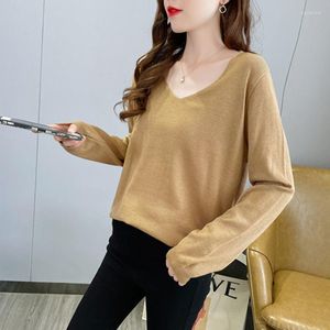 Dames truien dames kaki v-neck herfst lange mouw losse tops slanke vrouw pullover gebreide trui jumper lente top doek kleren