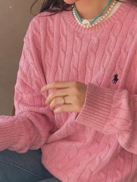 Pulls pour femmes Pull tricoté pour femmes Broderie à manches longues Pull en tricot Femme Vêtements Solide Rose Tops