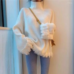 Pulls pour femmes Style coréen de style coréen lâche épais pull à col roulé mode couture gland pull tricoté printemps et automne chaleur