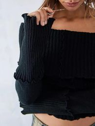 Dames Truien Dames S Off-Shoulder Cropped Tops Effen Kleur Geribbeld Boothals Lange Mouw Sla Rand Versieringen Truien